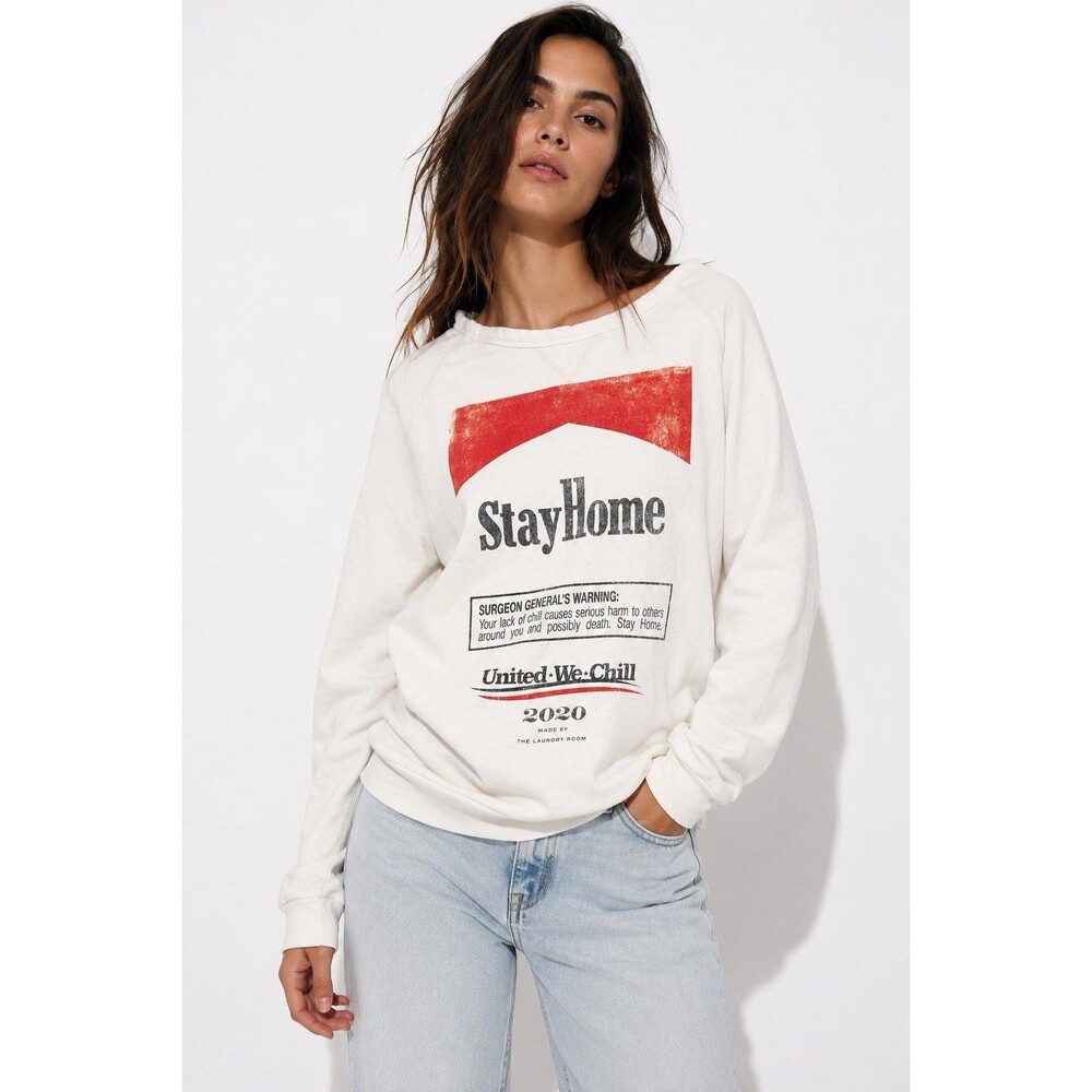 The Laundry Room Stay Home 2020 Graphic Sweatshirt White Crewneck Size Small